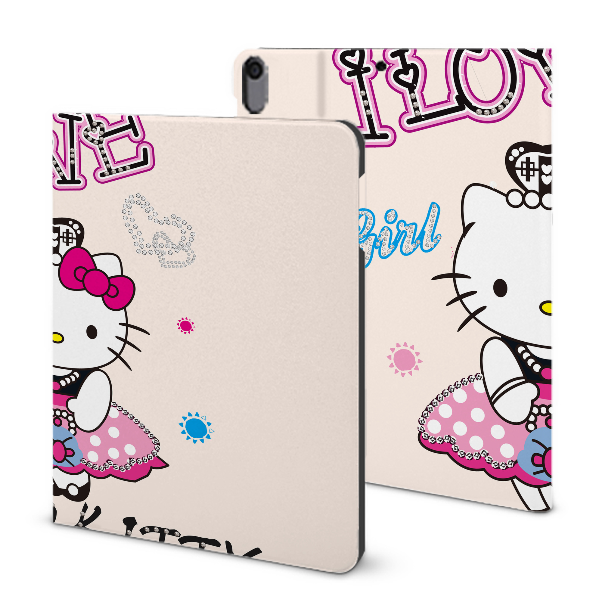 （画像用） Hello Kitty ハローキティ IPad ケース ブック型 PUレザー TPU 耐衝撃 軽量 薄型 ペン収納なし 全面保護 IPad 各モデル対応